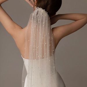 Cathedral Length pure white pearl veil never been worn